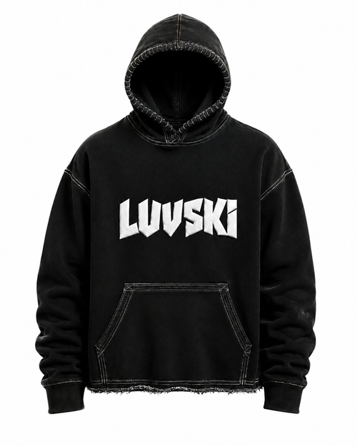 LUVSKI Cropped Heavyweight Hoodie - Black and White