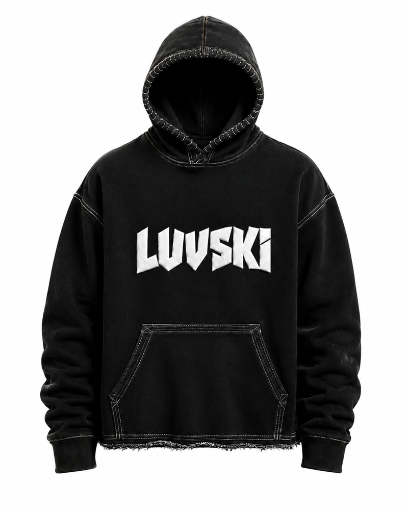 LUVSKI Cropped Heavyweight Hoodie - Black and White