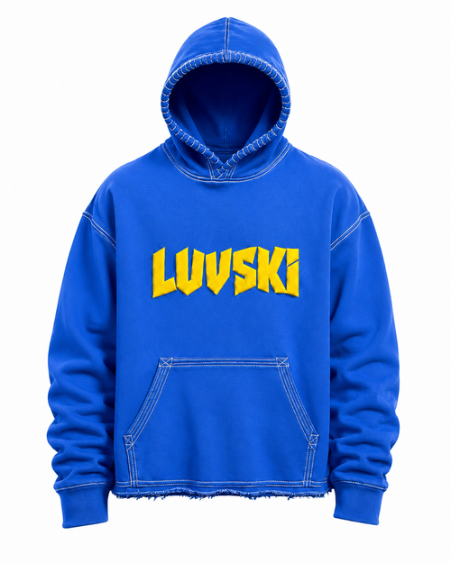 LUVSKI Cropped Heavyweight Hoodie - Blue and Yellow
