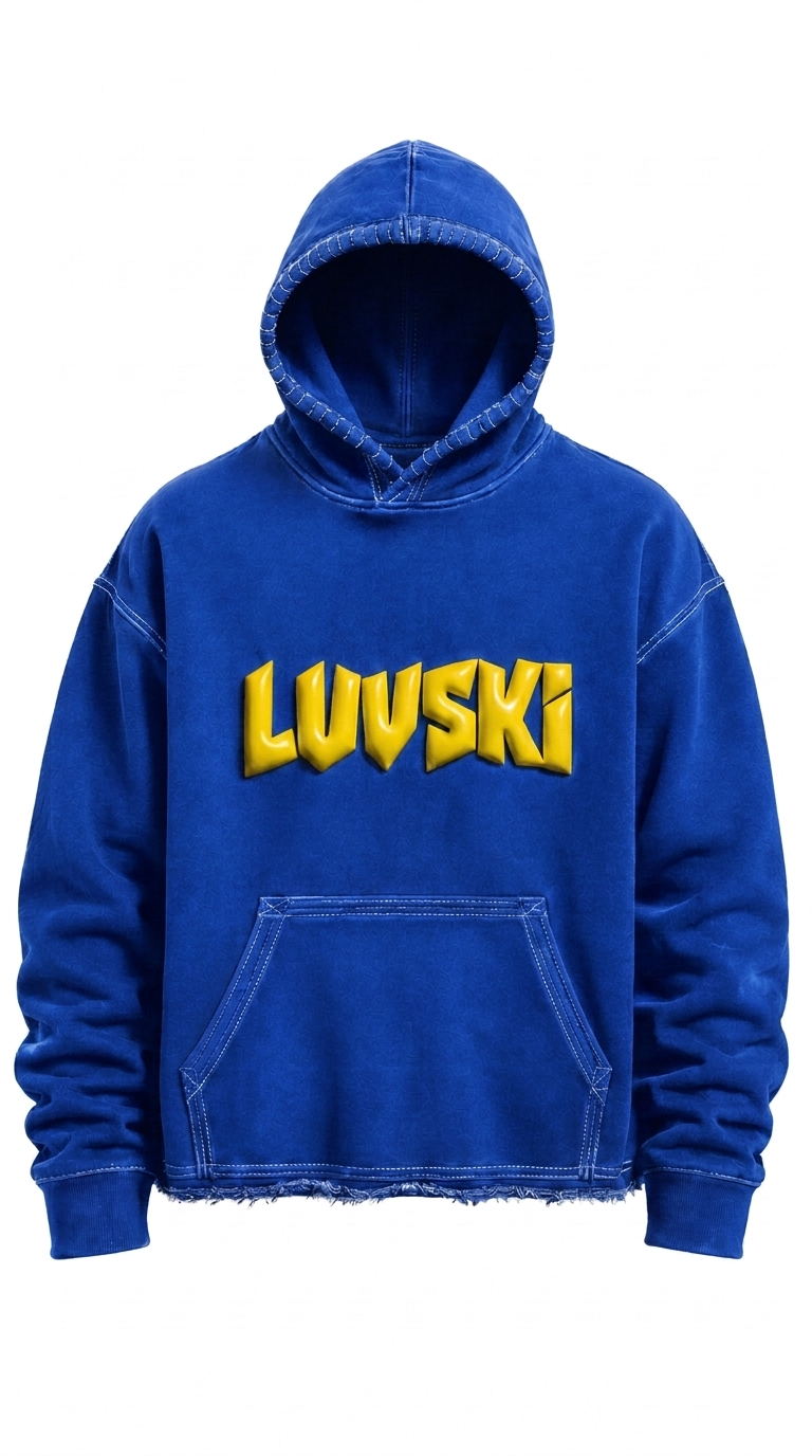LUVSKI Cropped Heavyweight Hoodie - Blue and Yellow