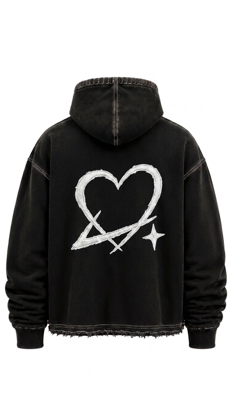 LUVSKI Cropped Heavyweight Hoodie - Black and White - Back