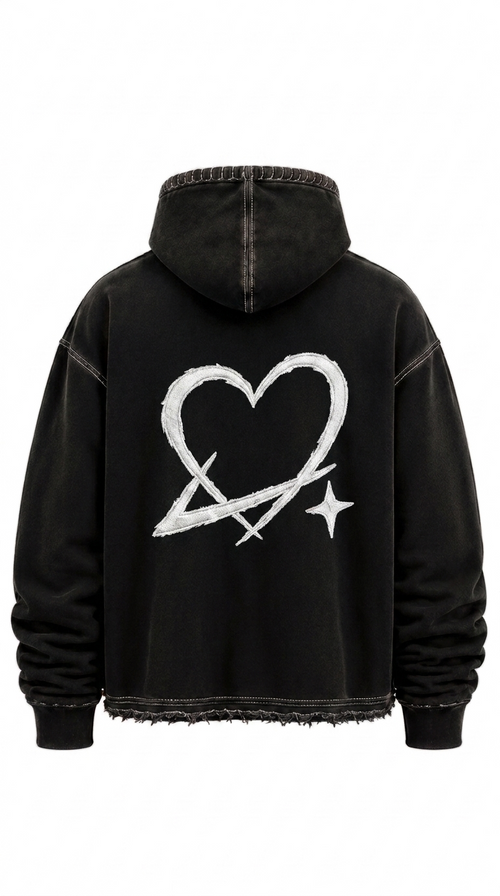 LUVSKI Cropped Heavyweight Hoodie - Black and White - Back