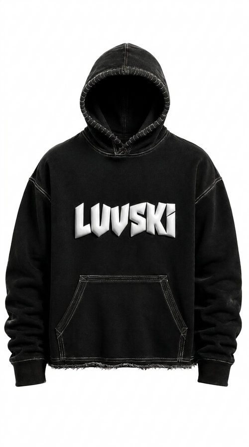 LUVSKI Cropped Heavyweight Hoodie - Black and White
