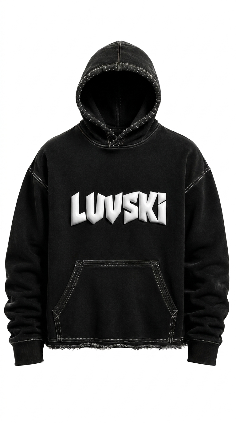 LUVSKI Cropped Heavyweight Hoodie - Black and White