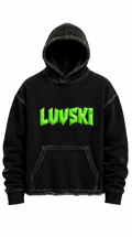 LUVSKI Cropped Heavyweight Hoodie - Black and Bright Green