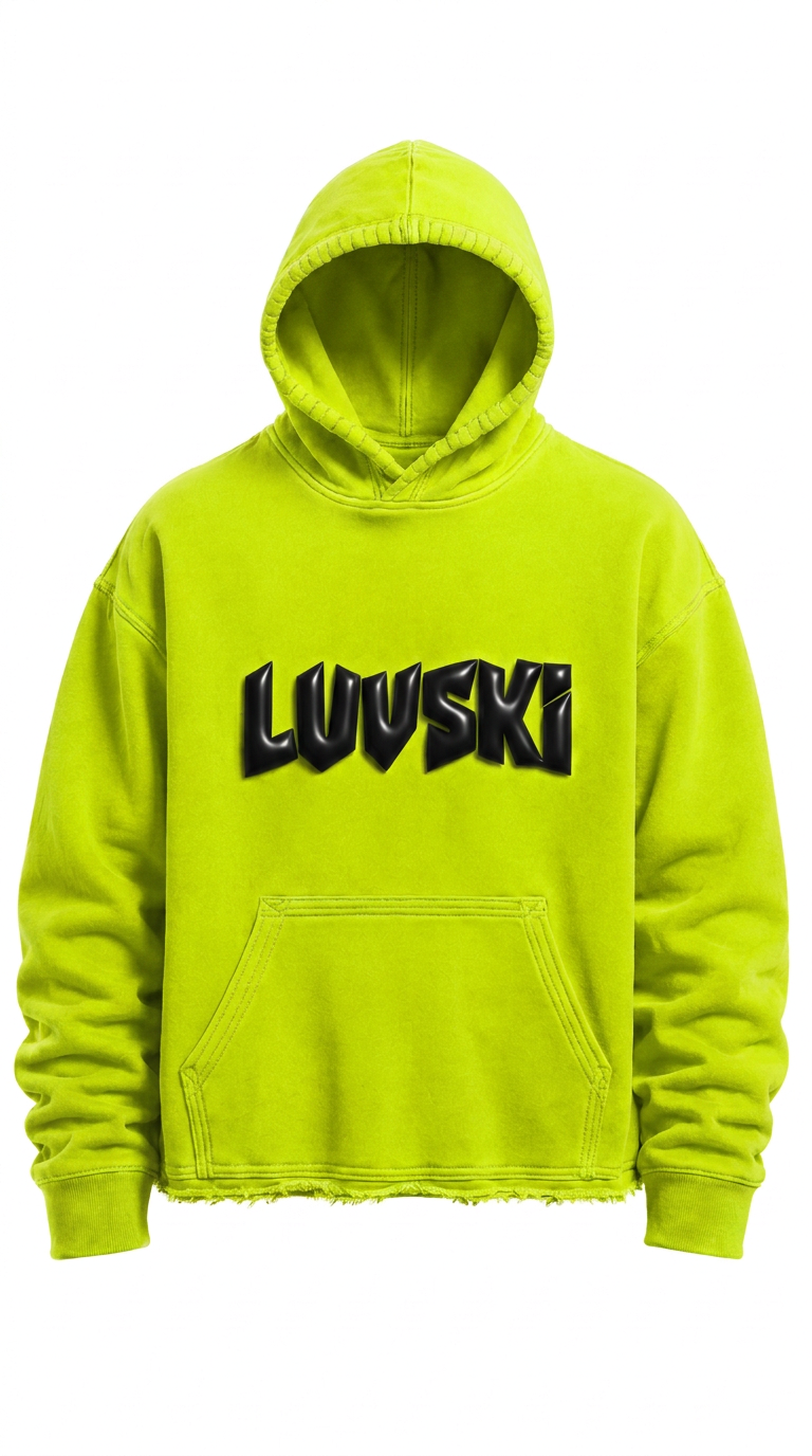 LUVSKI Cropped Heavyweight Hoodie - Neon and Black