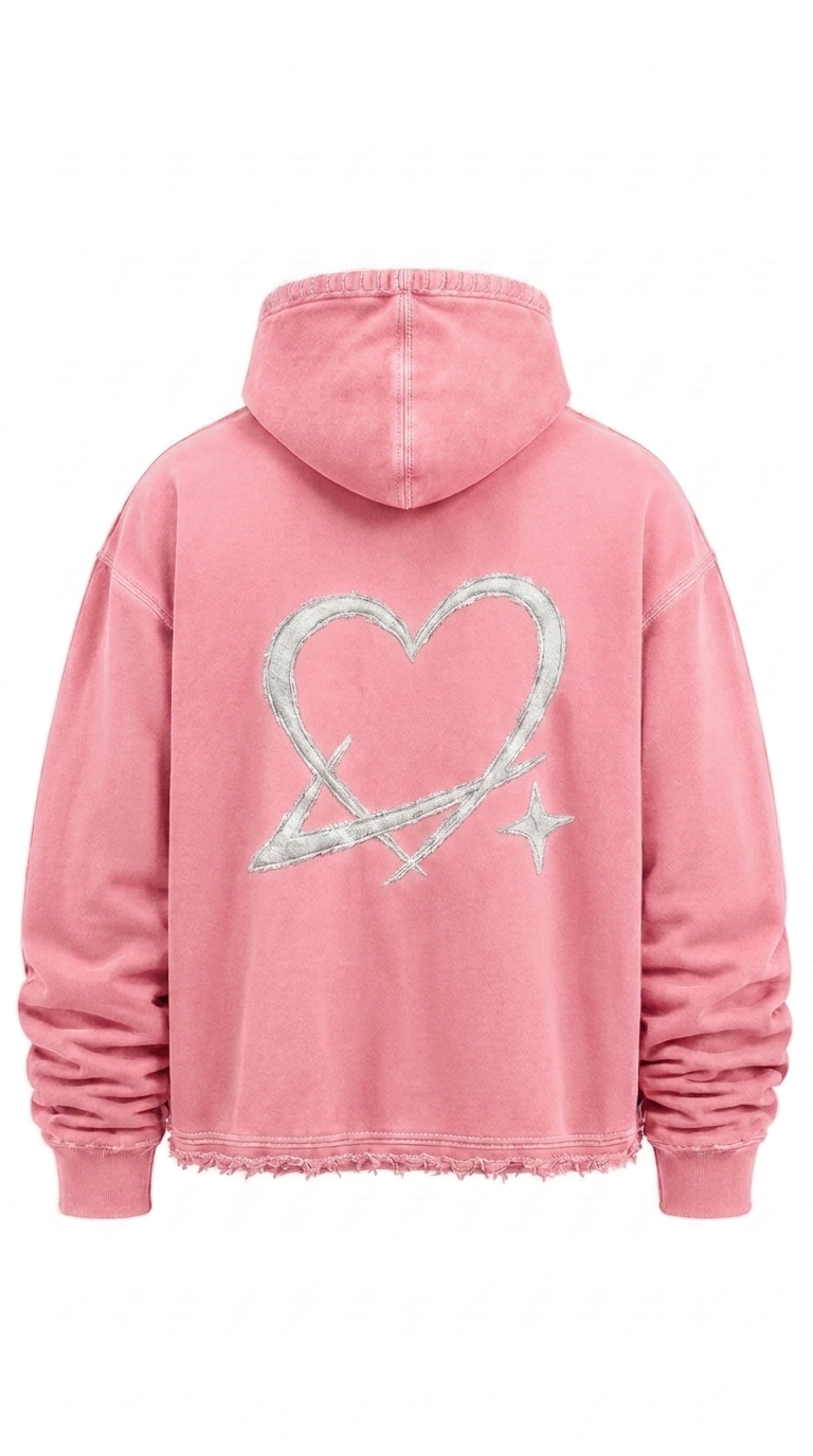 LUVSKI Cropped Heavyweight Hoodie - Pink and White - Back
