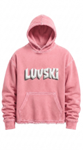 LUVSKI Cropped Heavyweight Hoodie - Pink and White