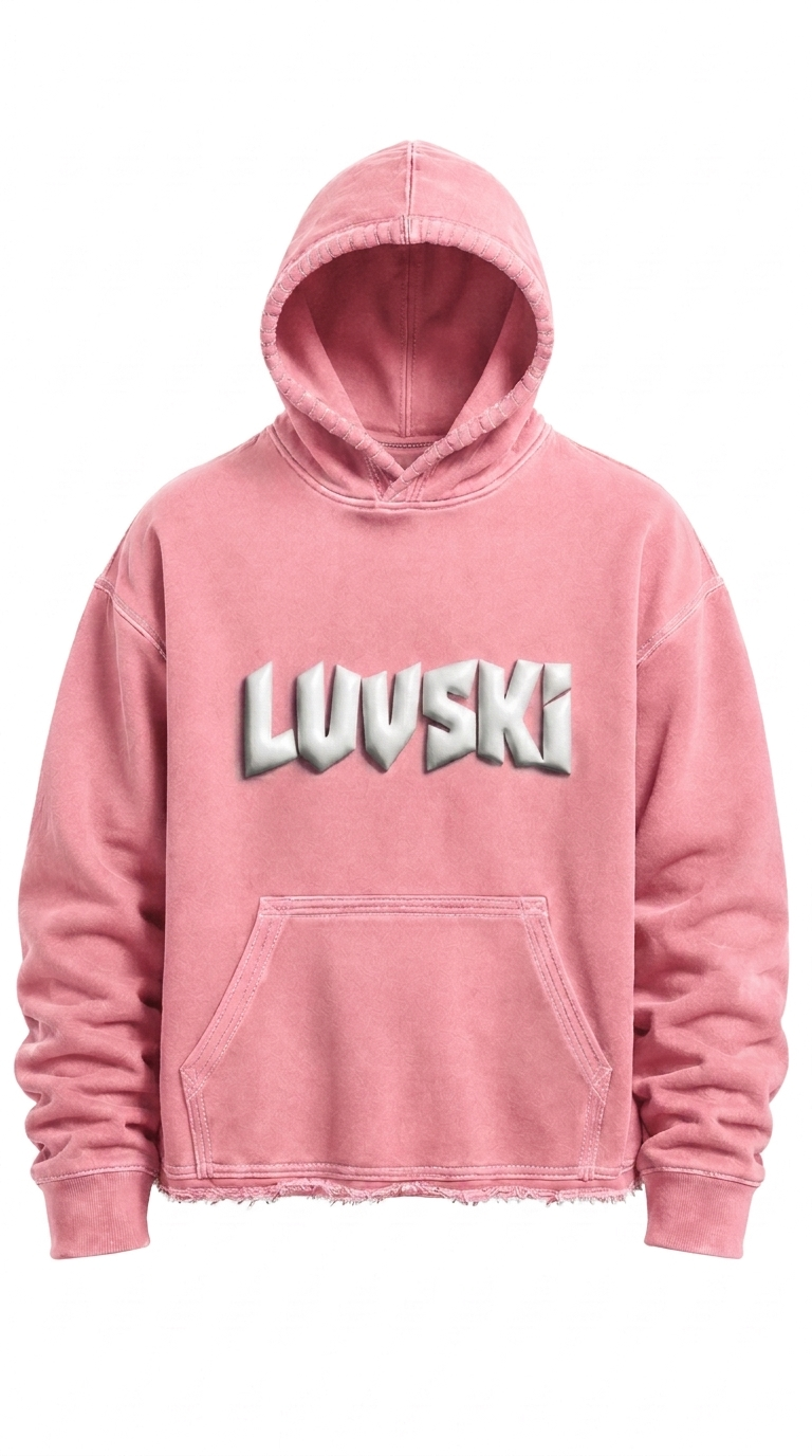 LUVSKI Cropped Heavyweight Hoodie - Pink and White