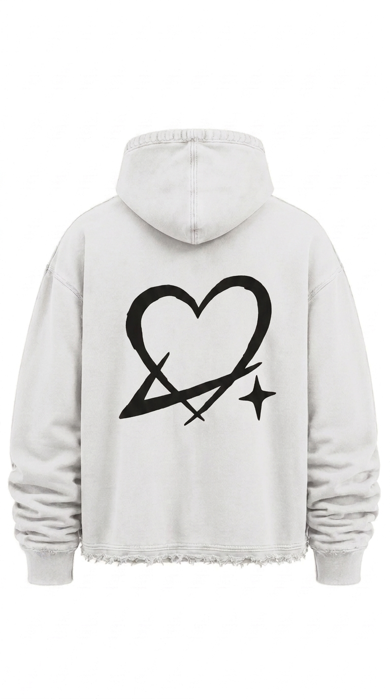 White and Black Cropped Heavyweight Hoodie - Back