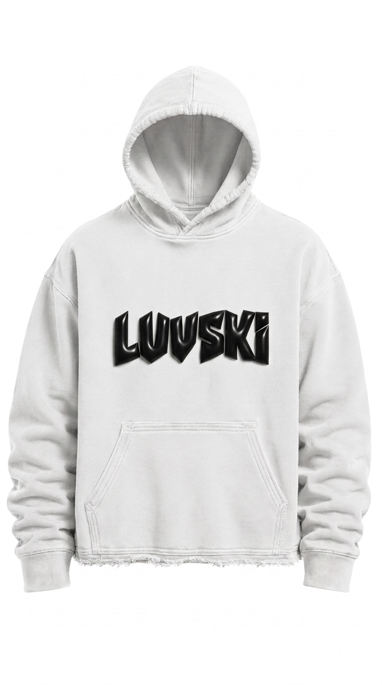 White and Black Cropped Heavyweight Hoodie - Front